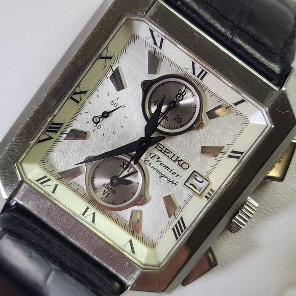 Seiko Premier Chronograph Watch Men's Black Leather Watch - Picture 4 of 16